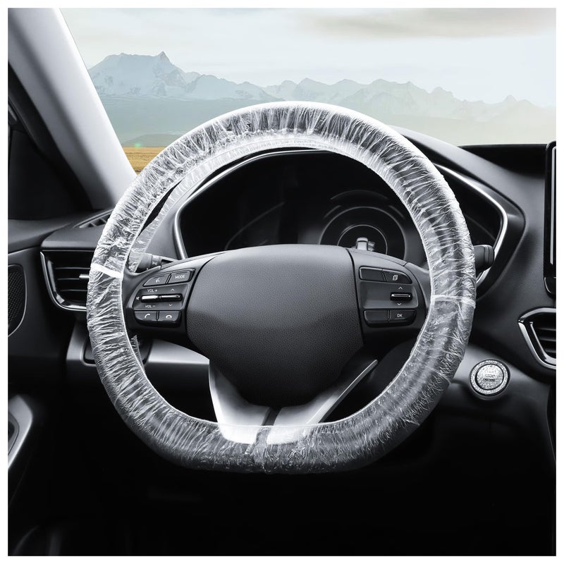 NHHC 100PCS Disposable Steering Wheel Covers Disposable Steering Wheel Protector with Elastic for Avoiding Scuffs & Scratches Universal Car Steering Wheel Cover Car Accessories - Image 1